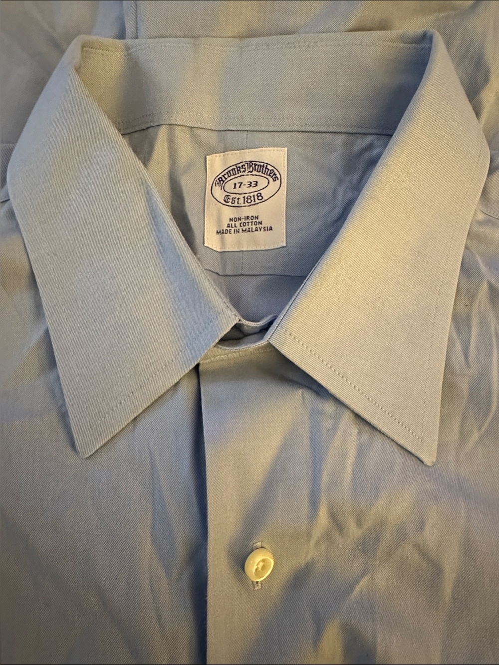 Brooks Brothers Light Blue Non Iron Point Collar Men’s Dress Shirt Size 17-33